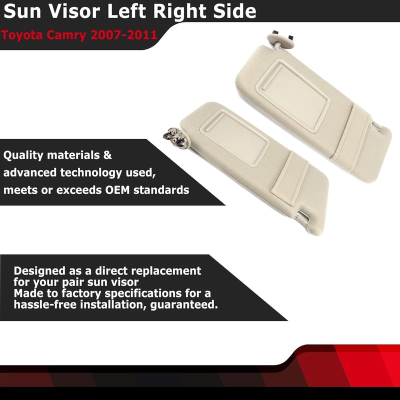 FEXON Pair Sun Visor Left Driver Right Passenger Side Compatible with 2007 2008 2009 2010 2011 Toyota Camry Hybrid Without Sunroof and Light (Beige) - Image 2